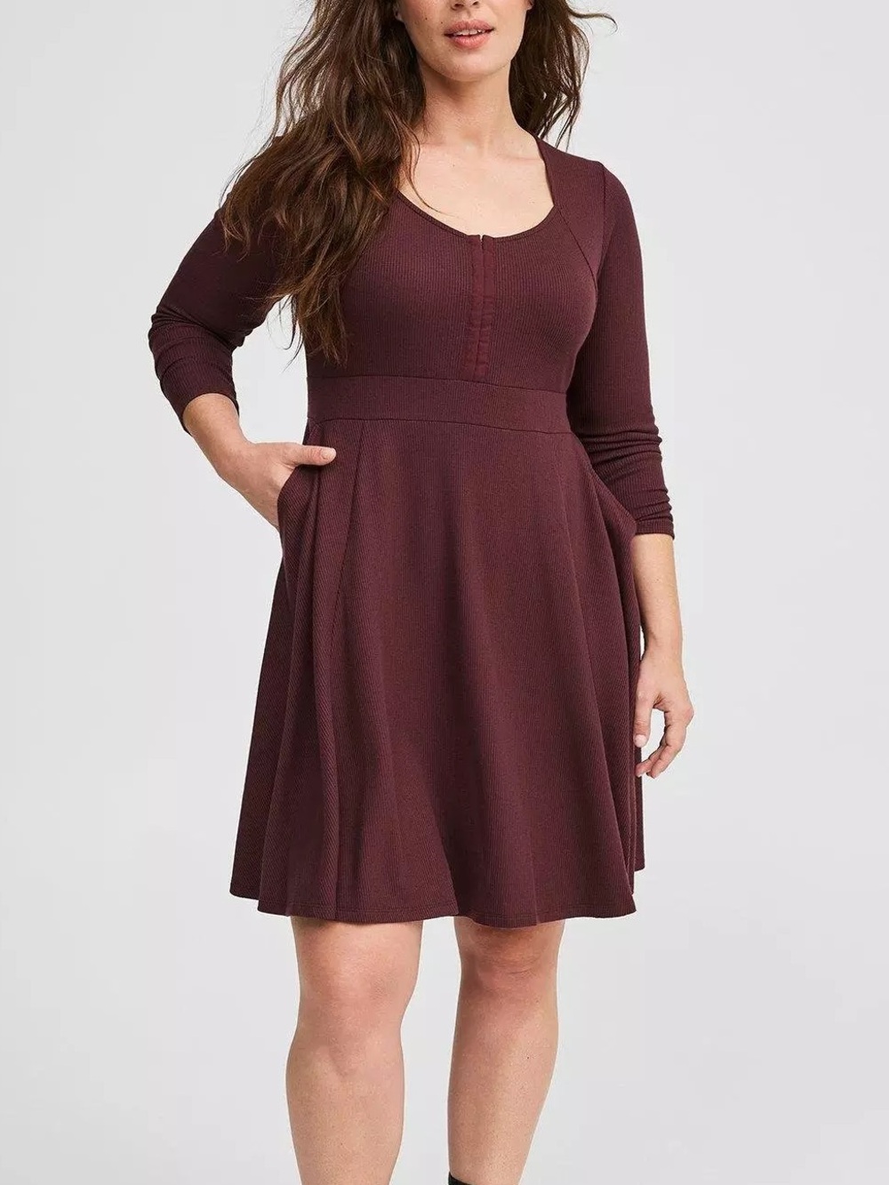 NWT Torrid Burgundy Waffle Skater Mini Dress Long Sleeve Plus Size Whimsigoth 1X